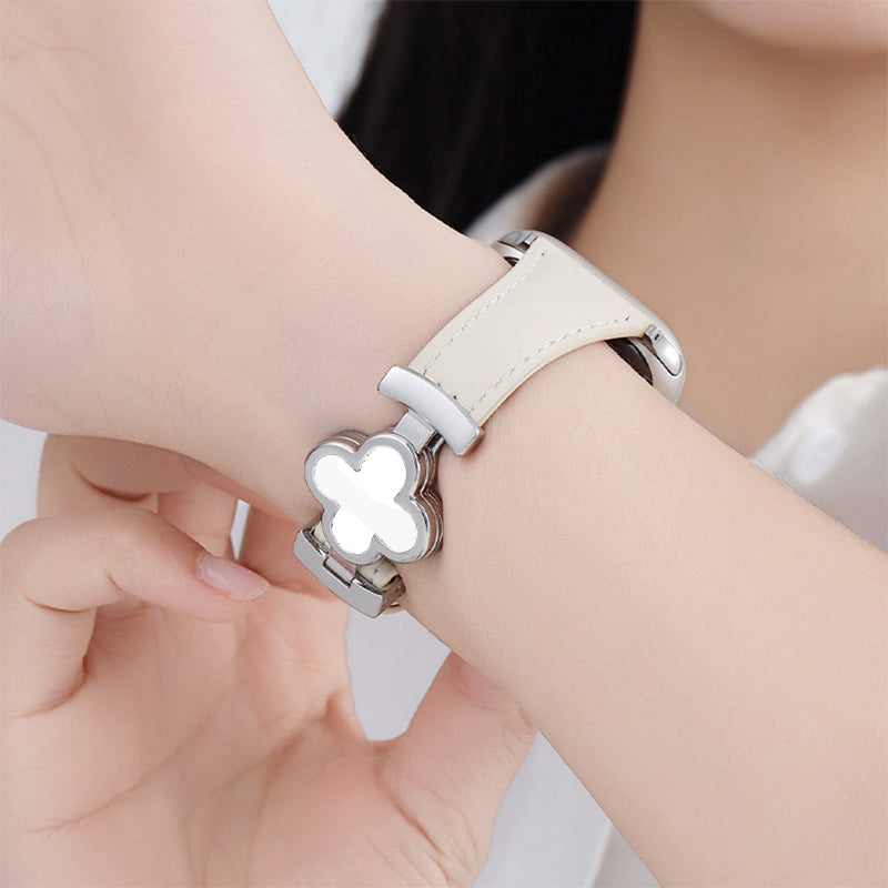 Leren Apple Watch-bandje met Geluksbloem