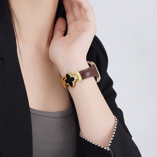 Leren Apple Watch-bandje met Geluksbloem