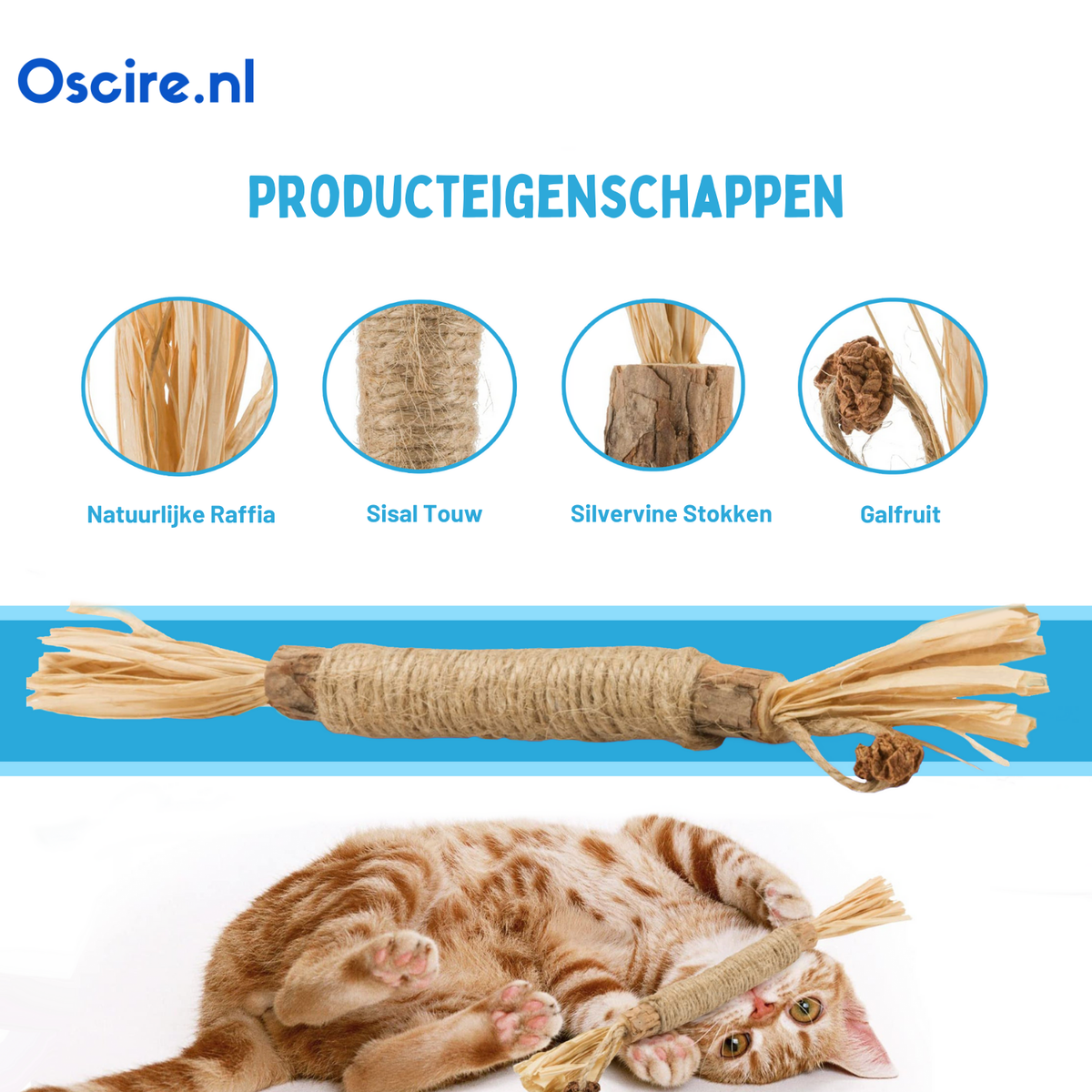 Natuurlijke Silvervine Kauwsticks – 6-delige Set – Met Veren & Jute – Tandverzorging Voor Katten!