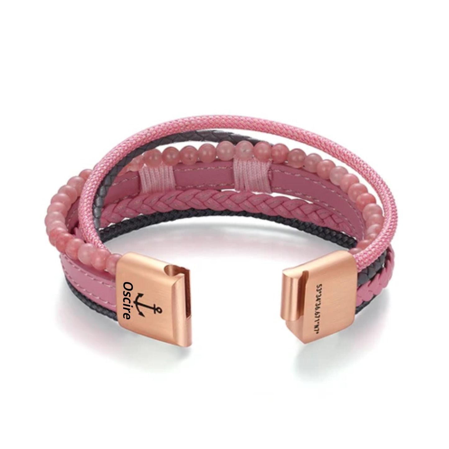 Armband Zeester | zeiltouw, leer & roze jade