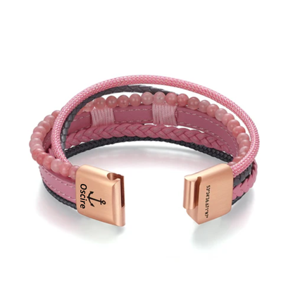 Armband Zeester | zeiltouw, leer & roze jade