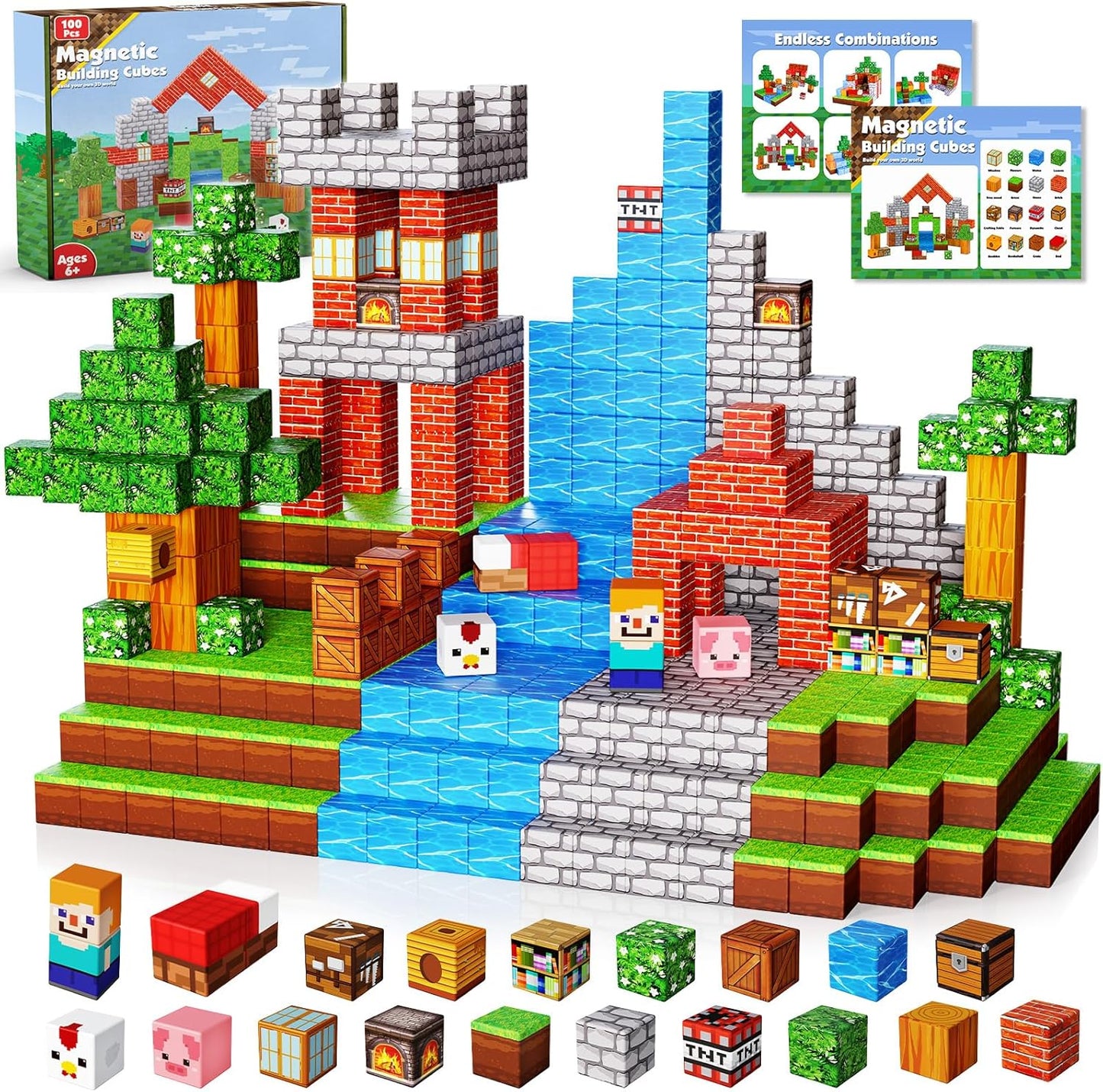 Graslandplezier - Magnetische Bouwtegels STEM Speelgoed | 2025 Dorpscollectie | 100–300 stuks | 2cm