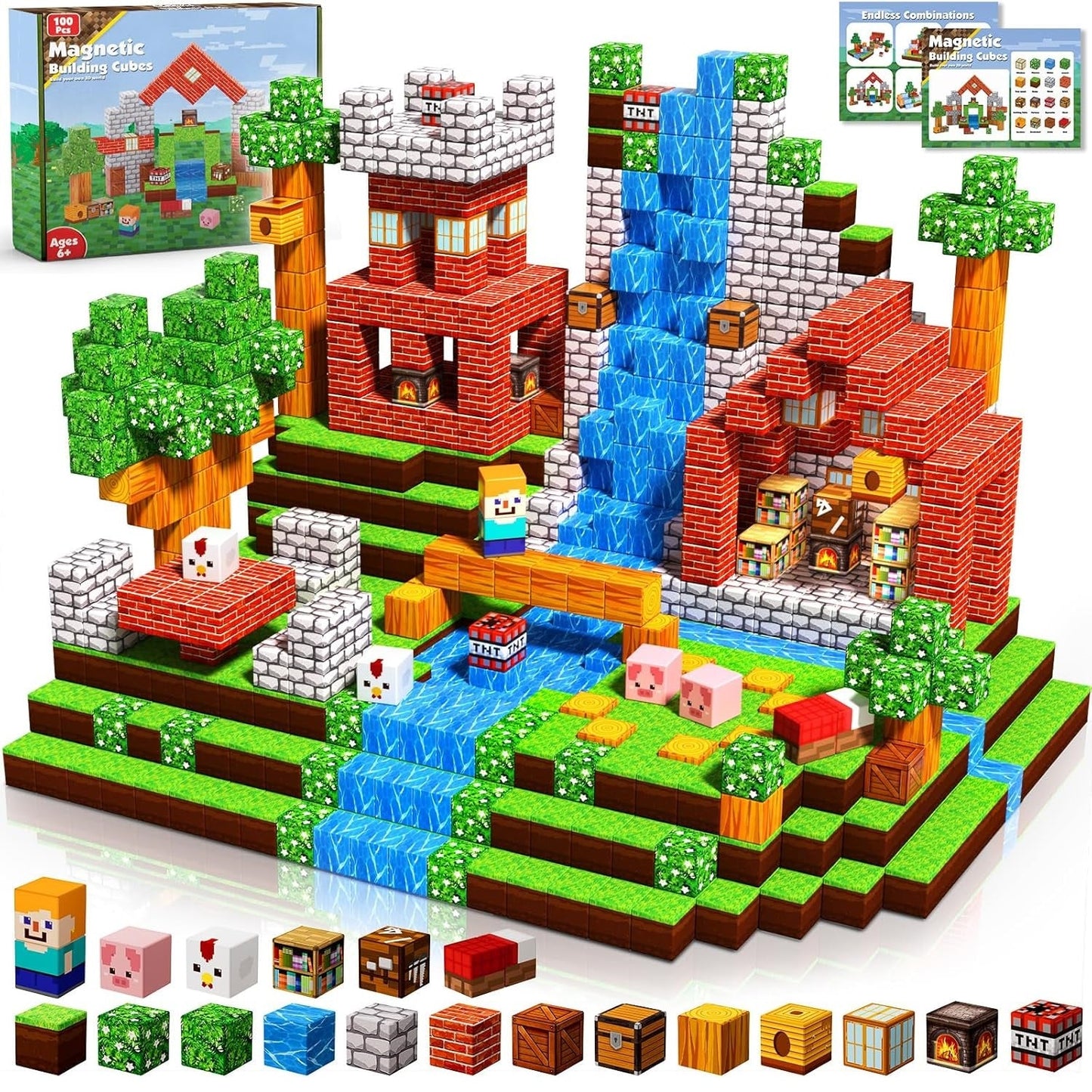 Graslandplezier - Magnetische Bouwtegels STEM Speelgoed | 2025 Dorpscollectie | 100–300 stuks | 2cm