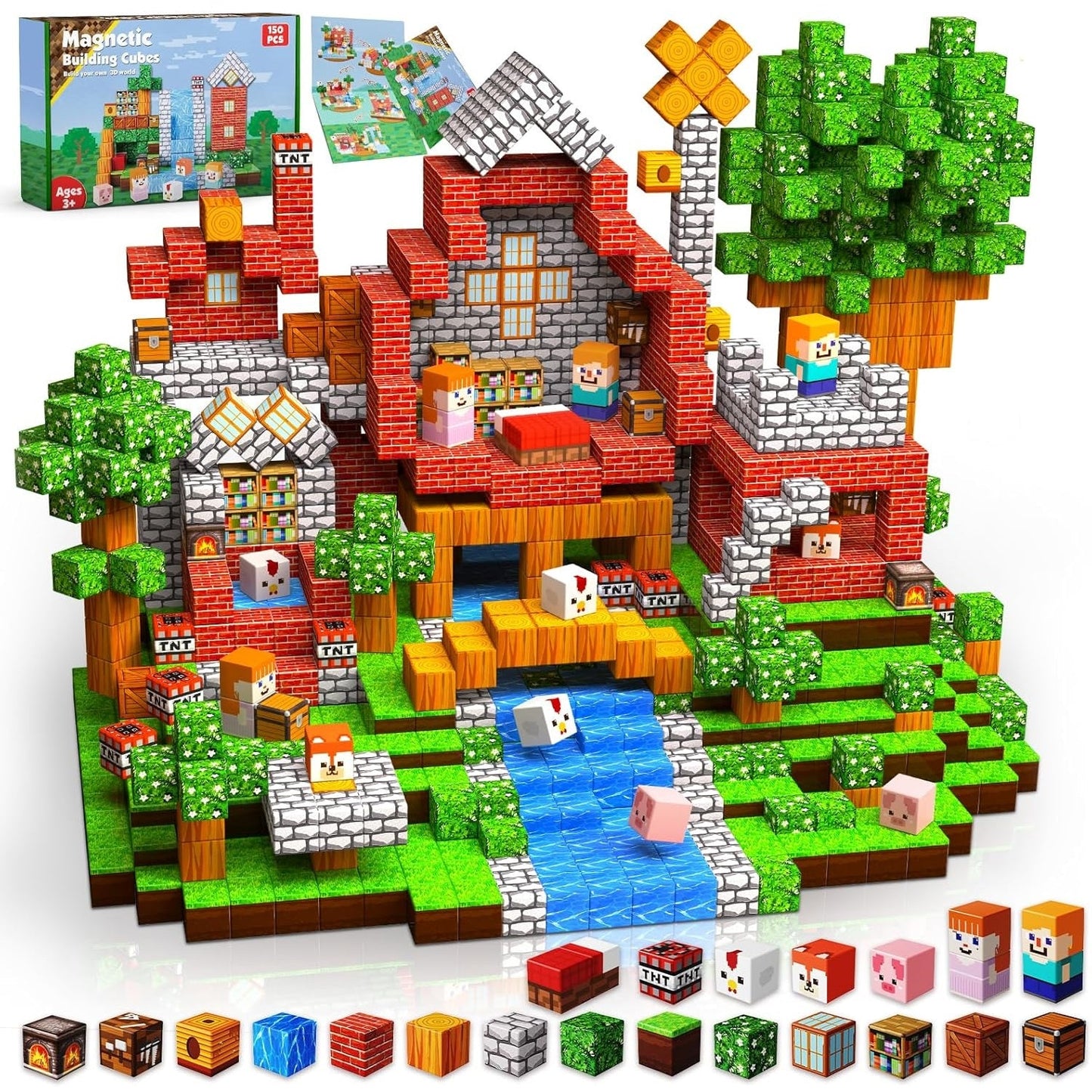 Graslandplezier - Magnetische Bouwtegels STEM Speelgoed | 2025 Dorpscollectie | 100–300 stuks | 2cm