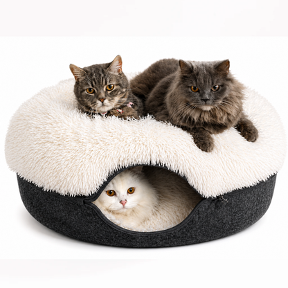 SnugNest | Vilten kattentunnel-kattenbed - Kalmerende donut