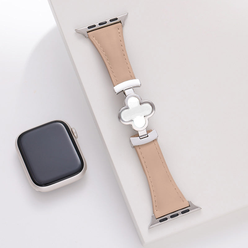 Leren Apple Watch-bandje met Geluksbloem
