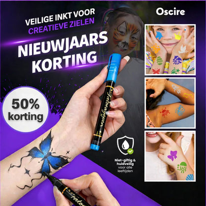 InkJoy | Huidveilige Tattoo Pennen – Afwasbaar, Waterproof & Veilig Voor Kinderen