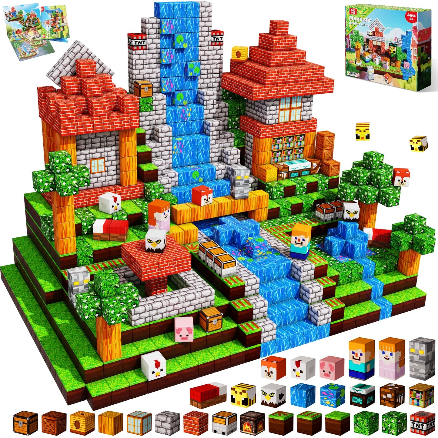Graslandplezier - Magnetische Bouwtegels STEM Speelgoed | 2025 Dorpscollectie | 100–300 stuks | 2cm