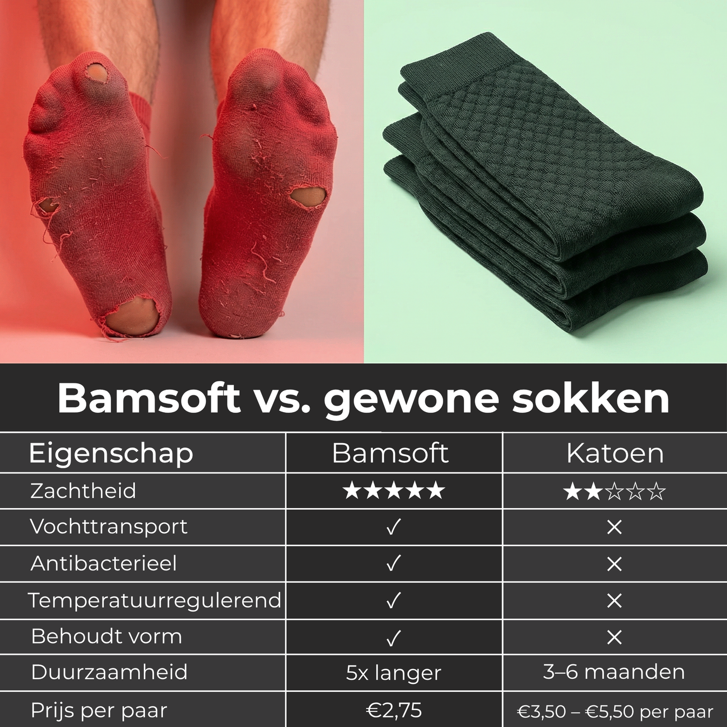 BamSocks | Antibacteriële bamboesokken (Maat 42-48)