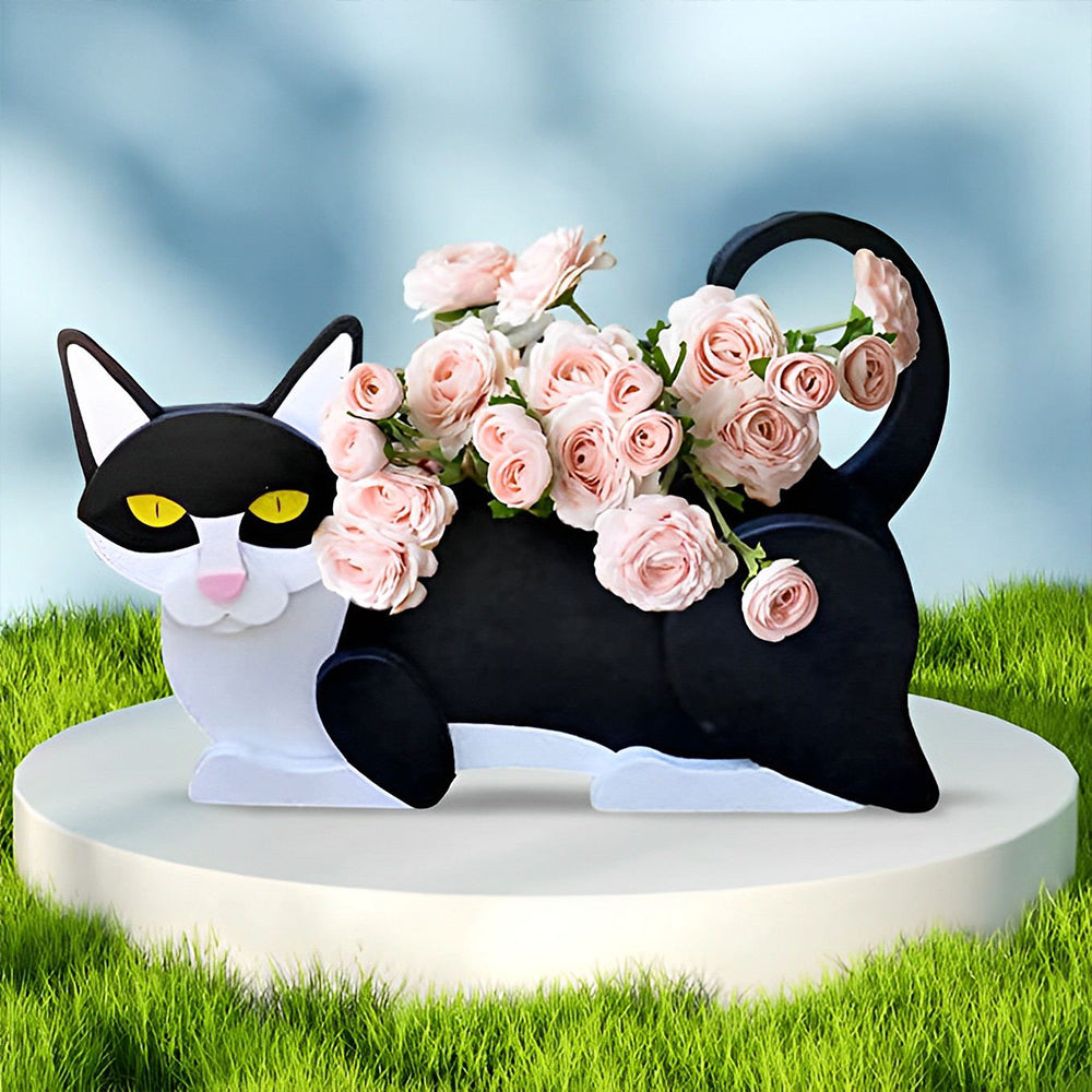 Bloempot - Zwart-witte kat