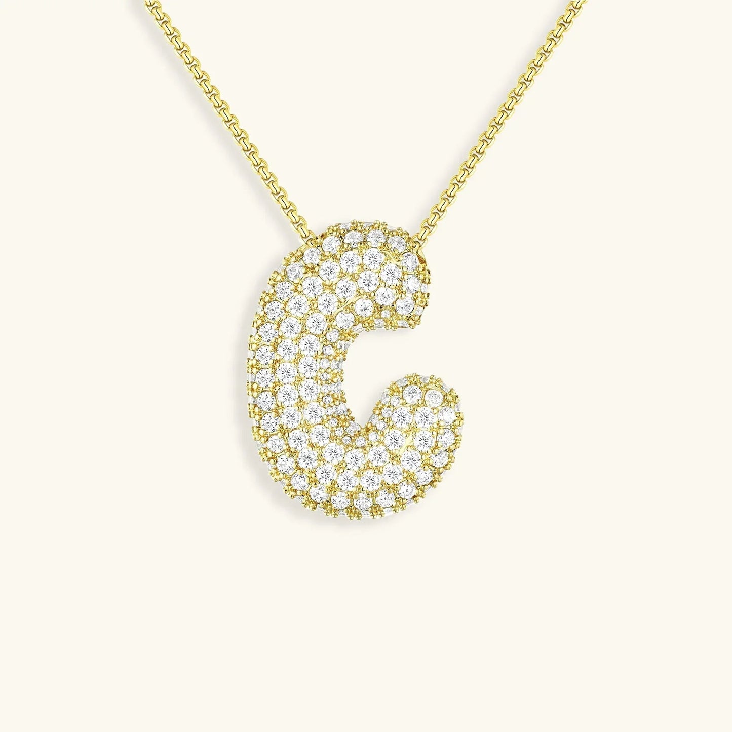 Ketting met diamant en initiaal in 'bubble'-stijl
