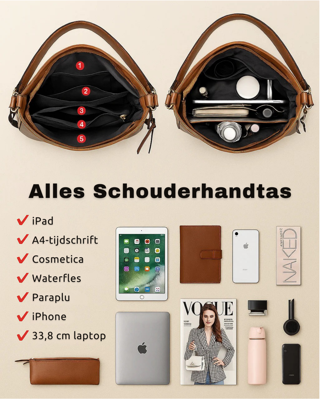 De Verona Luxe Lederen Anti-diefstal Handtas (+ GRATIS Portemonnee)