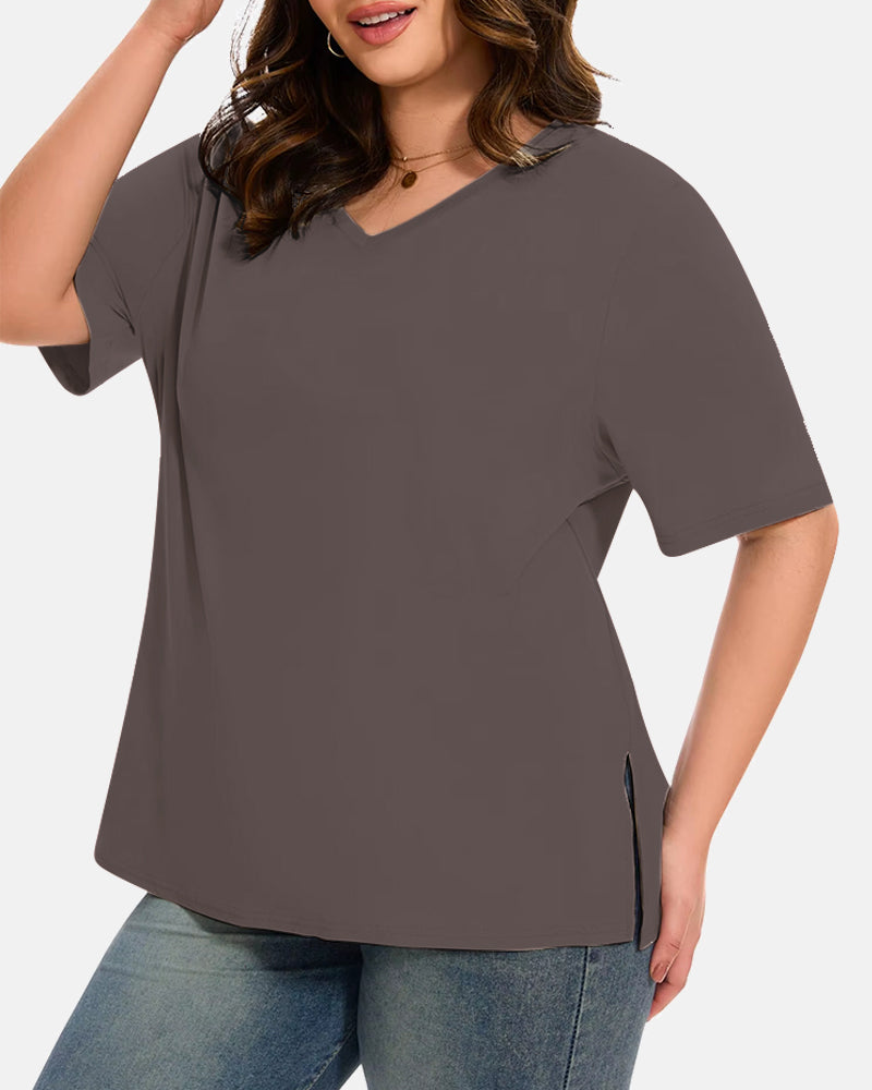 Dames T-Shirts Met V-Hals En Basic Mouw In Plus Size