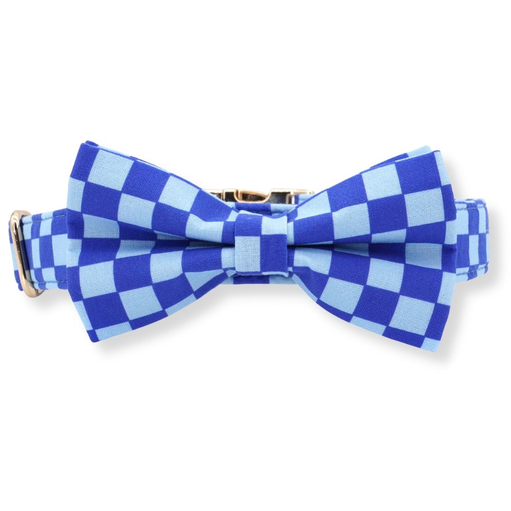 DapperPaws | Hondenhalsband met vlinderdas - Blauw geruit