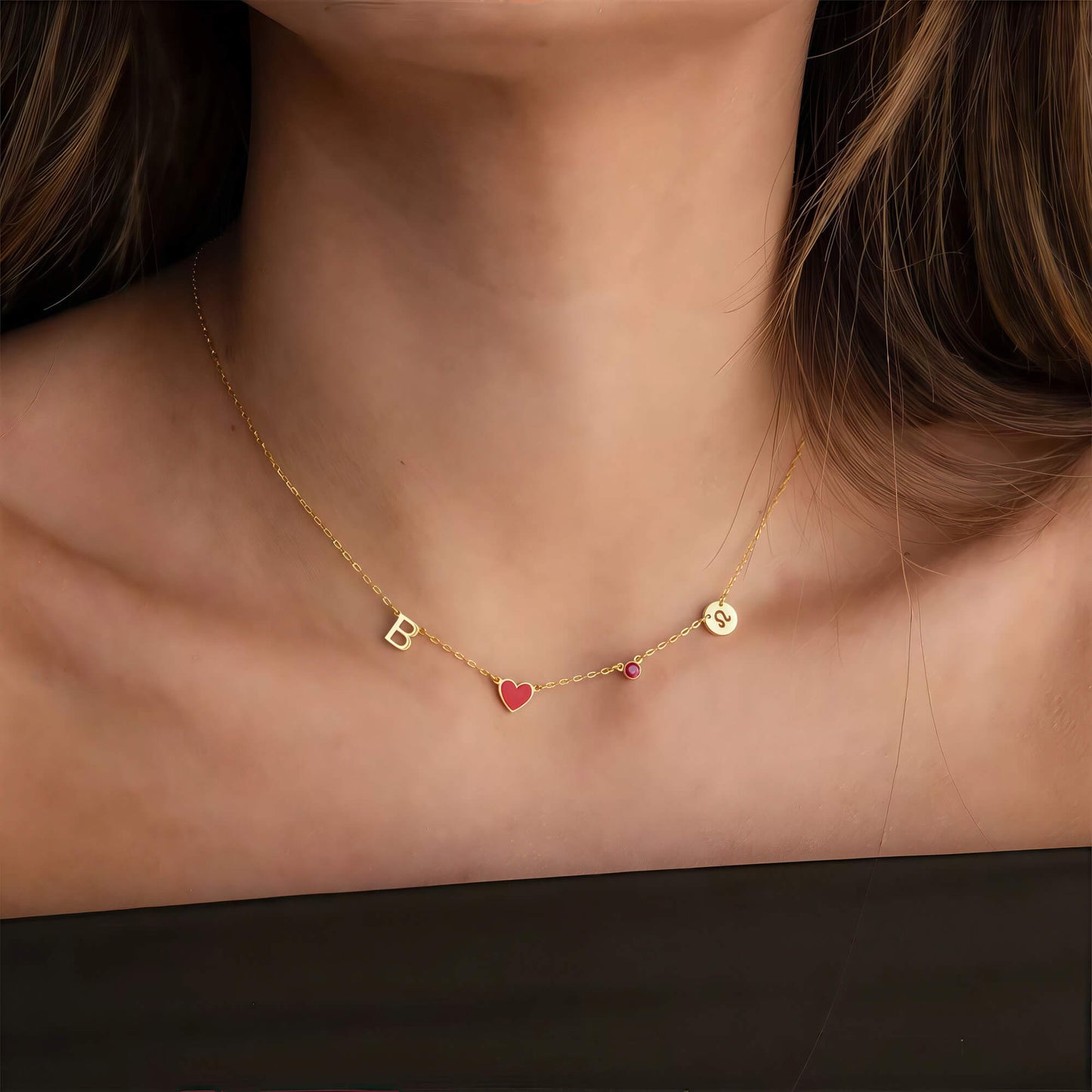 Charmella | Gepersonaliseerde ketting met initialen hartje en geboortesteen