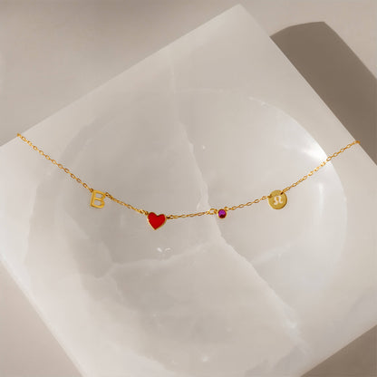 Charmella | Gepersonaliseerde ketting met initialen hartje en geboortesteen
