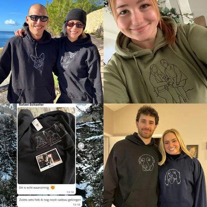 LijnLiefde | Geborduurde Hoodie met Jouw Foto – Handgetekend Portret & Premium Borduring