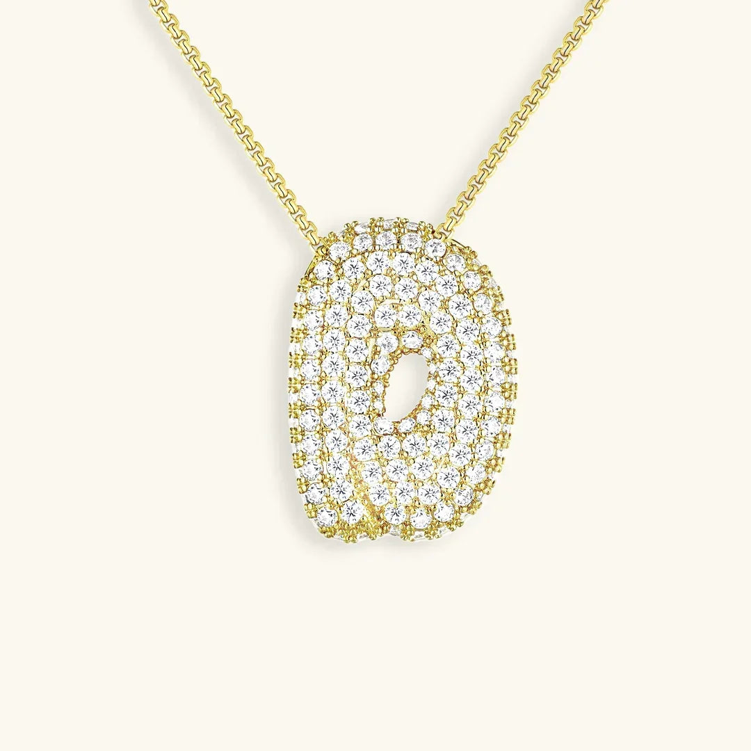 Ketting met diamant en initiaal in 'bubble'-stijl