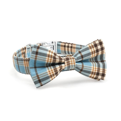 DapperPaws | Hondenhalsband met vlinderdas - Blauw teddyruit