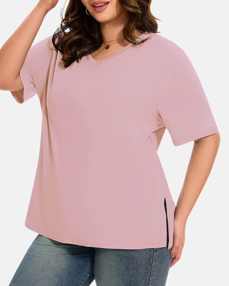 Dames T-Shirts Met V-Hals En Basic Mouw In Plus Size