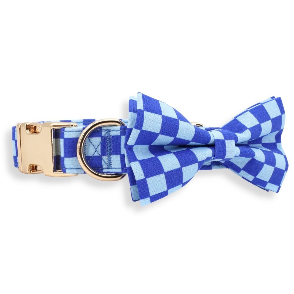 DapperPaws | Hondenhalsband met vlinderdas - Blauw geruit