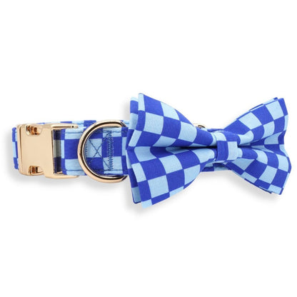 DapperPaws | Hondenhalsband met vlinderdas - Blauw geruit
