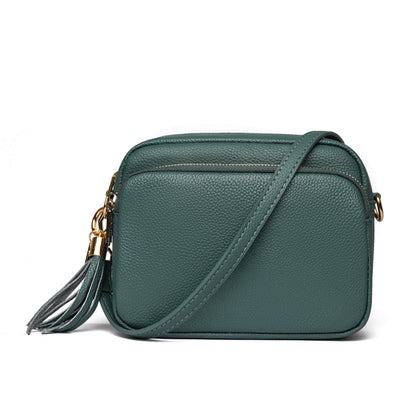 Luma | Compacte lederen crossbodytas - Steengroen