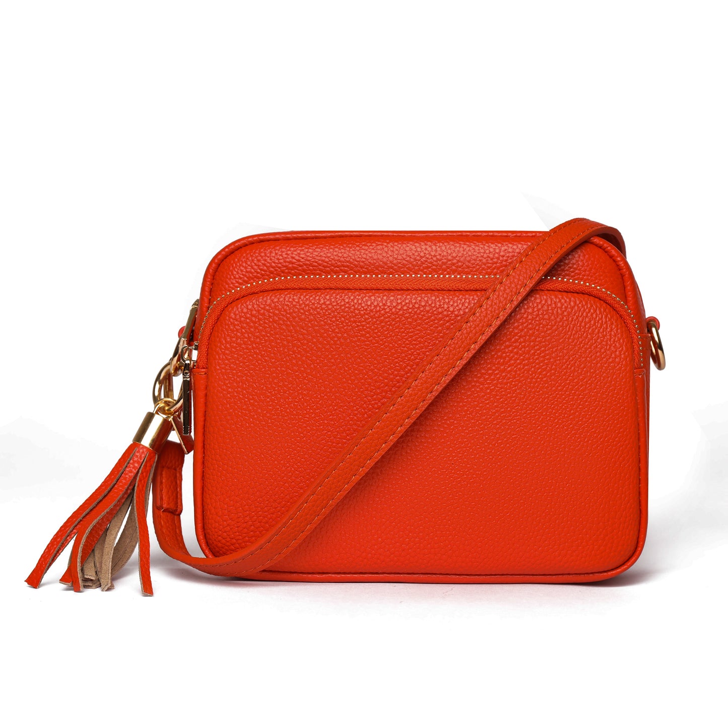 Luma | Compacte lederen crossbodytas -  Koraal zonsondergang