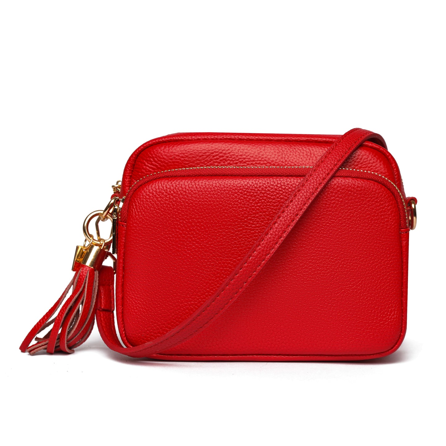 Luma | Compacte lederen crossbodytas -  Frambozen Rouge