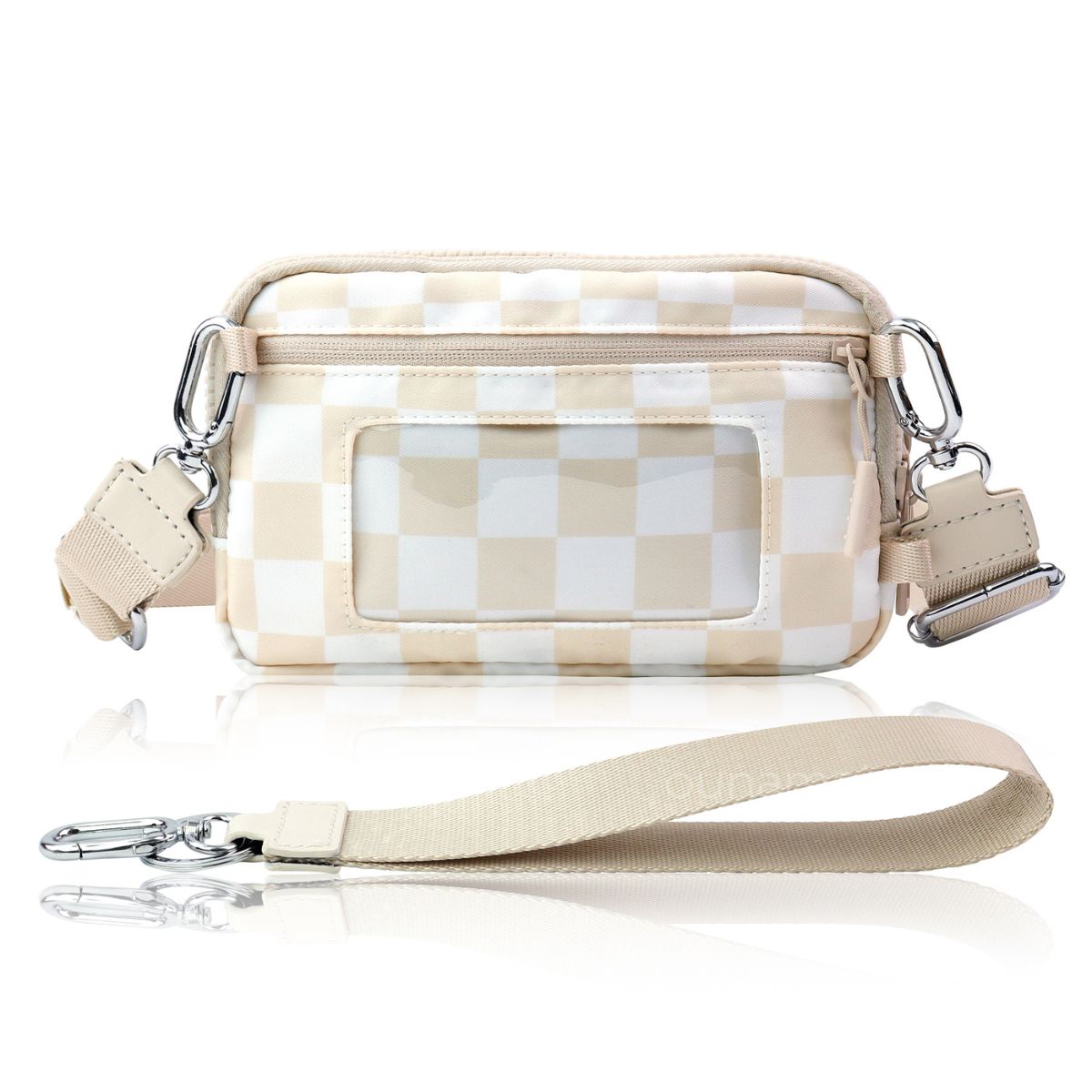 Gewatteerde nylon pols- en crossbody portemonneetas voor dames – kleine tas met 4 ritsvakken, RFID-bescherming en verstelbare schouderband
