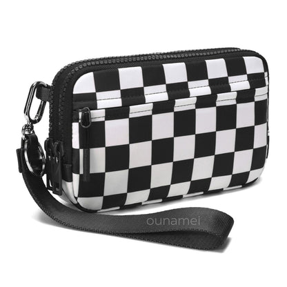 Gewatteerde nylon pols- en crossbody portemonneetas voor dames – kleine tas met 4 ritsvakken, RFID-bescherming en verstelbare schouderband