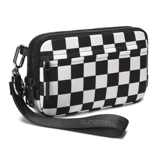 Gewatteerde nylon pols- en crossbody portemonneetas voor dames – kleine tas met 4 ritsvakken, RFID-bescherming en verstelbare schouderband