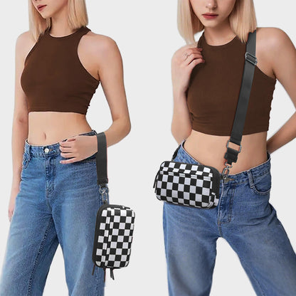 Gewatteerde nylon pols- en crossbody portemonneetas voor dames – kleine tas met 4 ritsvakken, RFID-bescherming en verstelbare schouderband