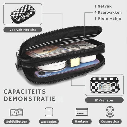 Gewatteerde nylon pols- en crossbody portemonneetas voor dames – kleine tas met 4 ritsvakken, RFID-bescherming en verstelbare schouderband