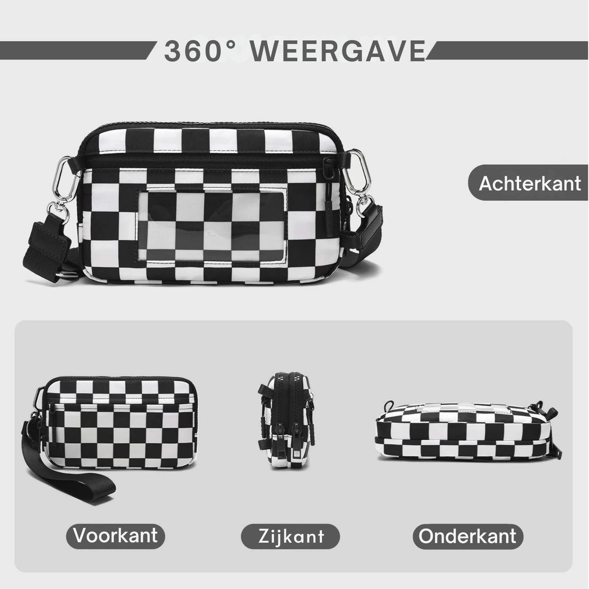 Gewatteerde nylon pols- en crossbody portemonneetas voor dames – kleine tas met 4 ritsvakken, RFID-bescherming en verstelbare schouderband