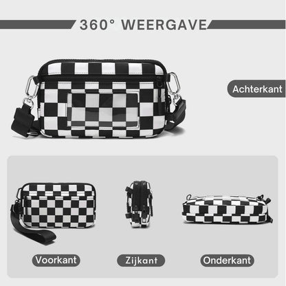 Gewatteerde nylon pols- en crossbody portemonneetas voor dames – kleine tas met 4 ritsvakken, RFID-bescherming en verstelbare schouderband