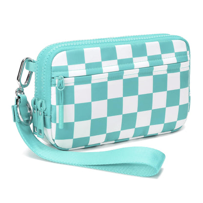 Gewatteerde nylon pols- en crossbody portemonneetas voor dames – kleine tas met 4 ritsvakken, RFID-bescherming en verstelbare schouderband