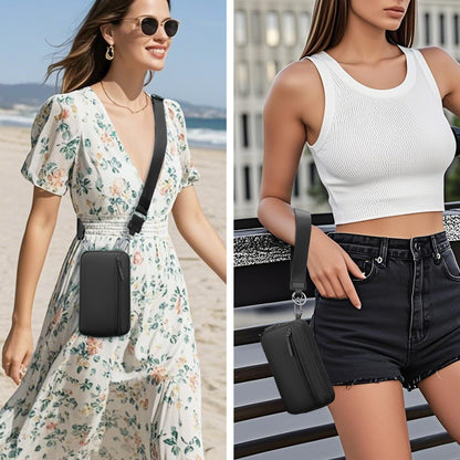 Gewatteerde nylon pols- en crossbody portemonneetas voor dames – kleine tas met 4 ritsvakken, RFID-bescherming en verstelbare schouderband