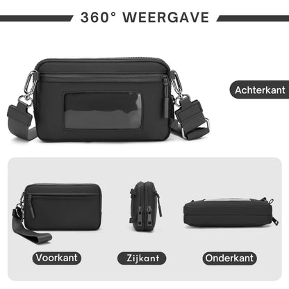Gewatteerde nylon pols- en crossbody portemonneetas voor dames – kleine tas met 4 ritsvakken, RFID-bescherming en verstelbare schouderband