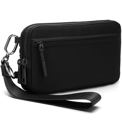 Gewatteerde nylon pols- en crossbody portemonneetas voor dames – kleine tas met 4 ritsvakken, RFID-bescherming en verstelbare schouderband