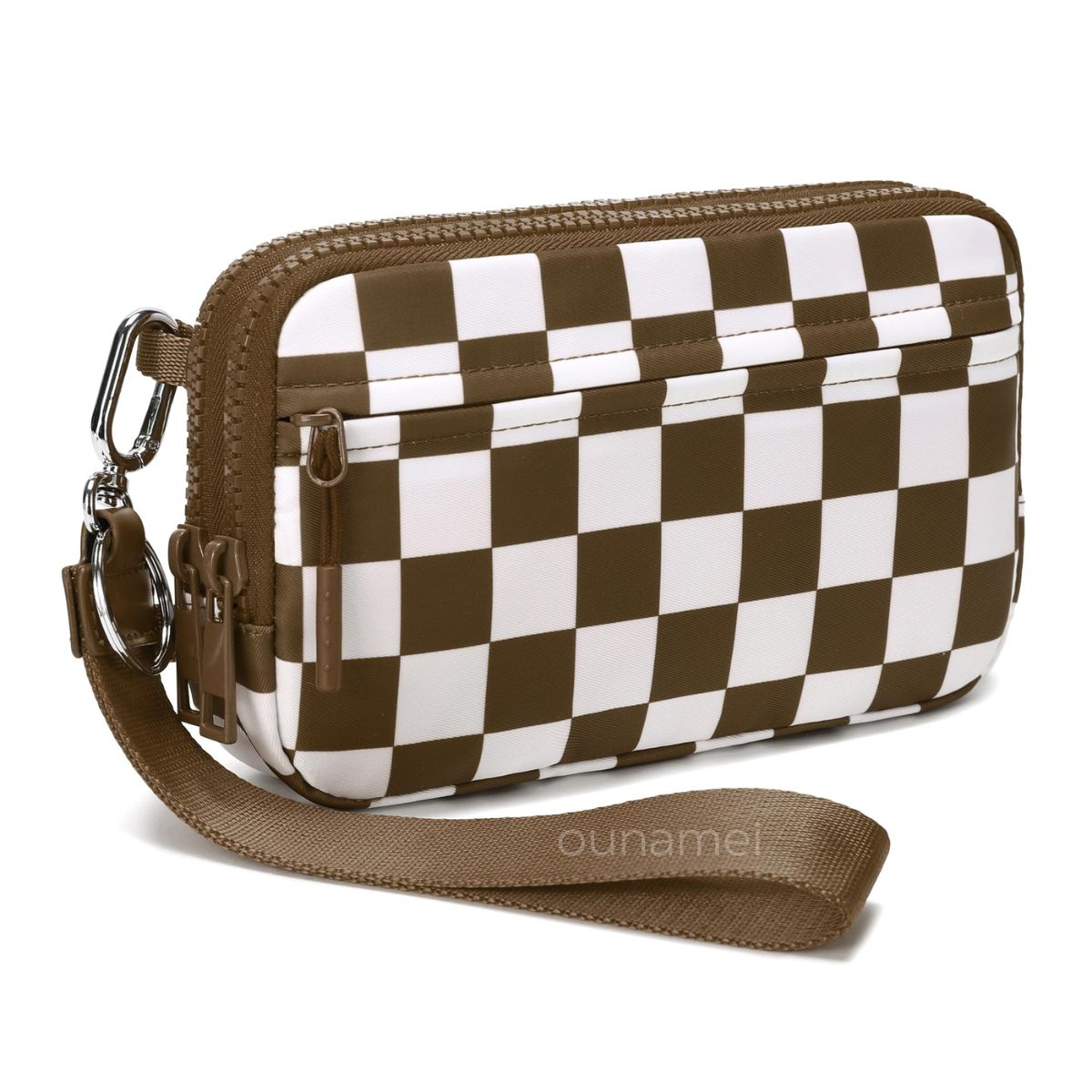 Gewatteerde nylon pols- en crossbody portemonneetas voor dames – kleine tas met 4 ritsvakken, RFID-bescherming en verstelbare schouderband