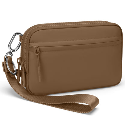 Gewatteerde nylon pols- en crossbody portemonneetas voor dames – kleine tas met 4 ritsvakken, RFID-bescherming en verstelbare schouderband