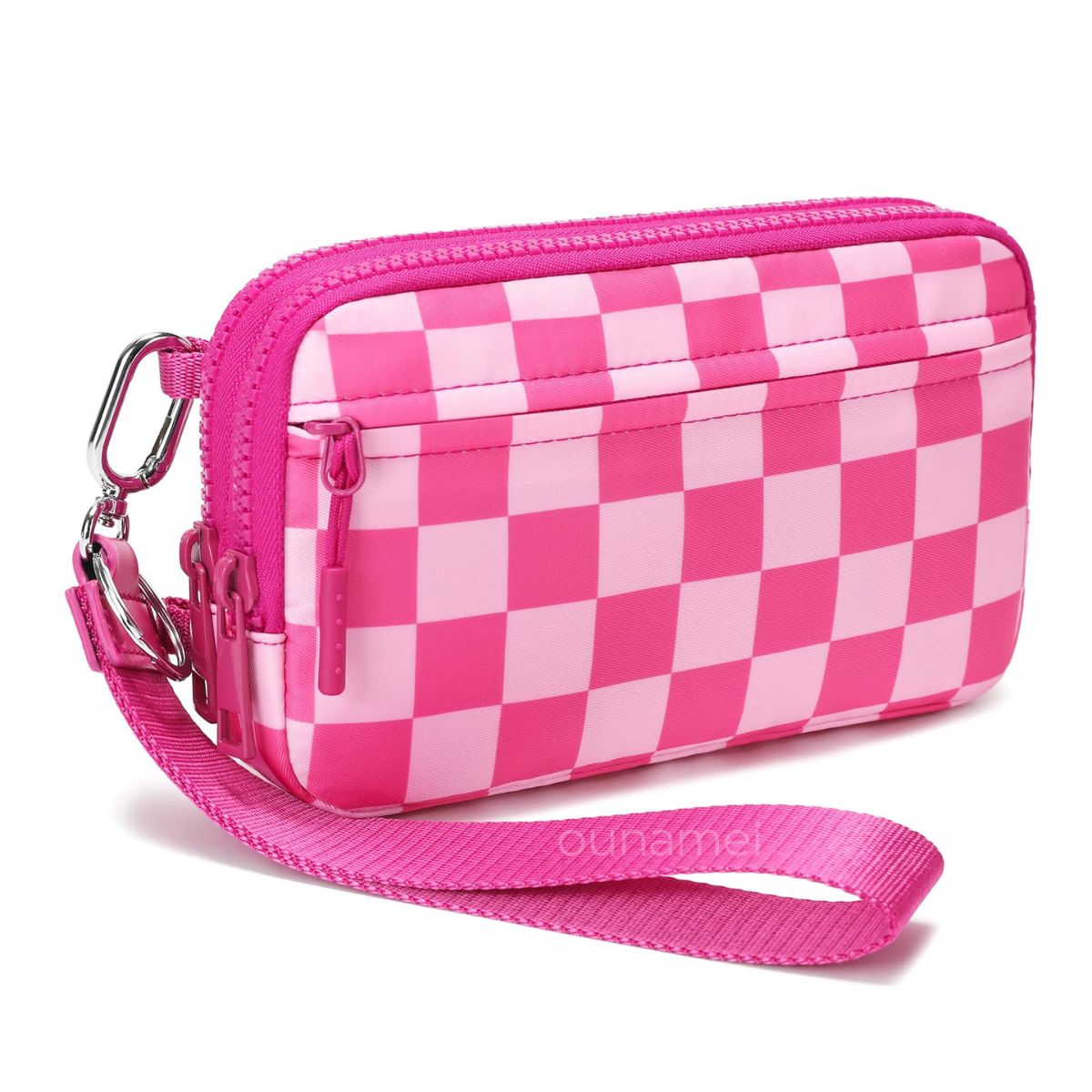 Gewatteerde nylon pols- en crossbody portemonneetas voor dames – kleine tas met 4 ritsvakken, RFID-bescherming en verstelbare schouderband
