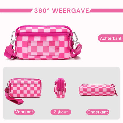 Gewatteerde nylon pols- en crossbody portemonneetas voor dames – kleine tas met 4 ritsvakken, RFID-bescherming en verstelbare schouderband