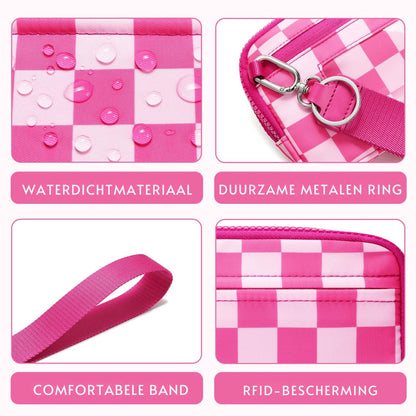 Gewatteerde nylon pols- en crossbody portemonneetas voor dames – kleine tas met 4 ritsvakken, RFID-bescherming en verstelbare schouderband