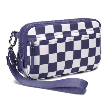 Gewatteerde nylon pols- en crossbody portemonneetas voor dames – kleine tas met 4 ritsvakken, RFID-bescherming en verstelbare schouderband