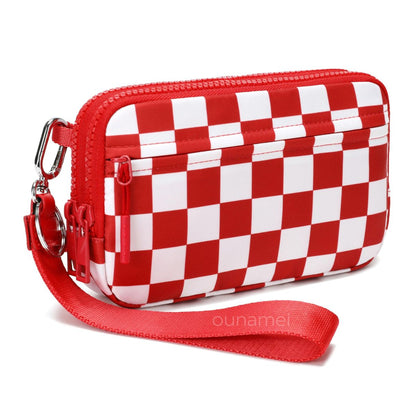 Gewatteerde nylon pols- en crossbody portemonneetas voor dames – kleine tas met 4 ritsvakken, RFID-bescherming en verstelbare schouderband