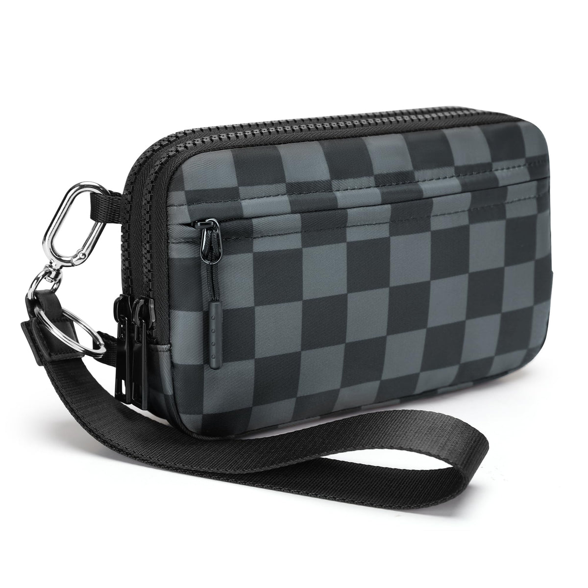 Gewatteerde nylon pols- en crossbody portemonneetas voor dames – kleine tas met 4 ritsvakken, RFID-bescherming en verstelbare schouderband
