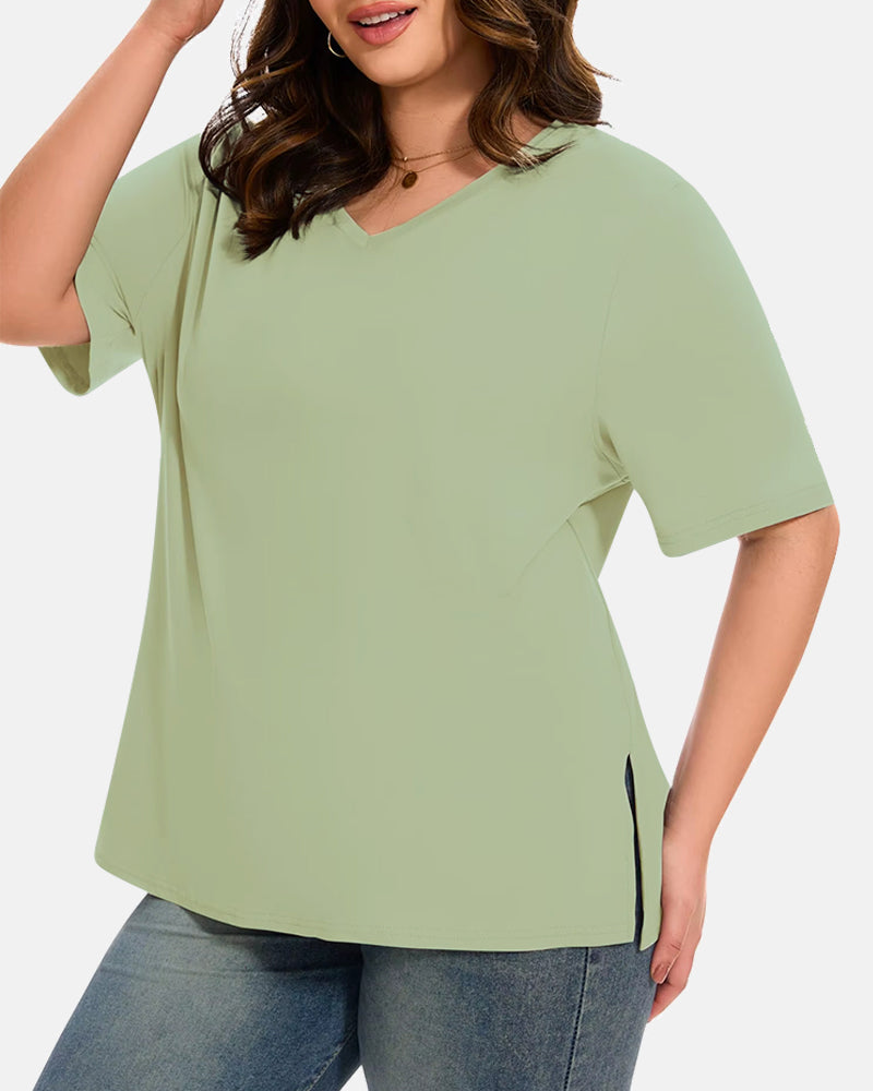 Dames T-Shirts Met V-Hals En Basic Mouw In Plus Size
