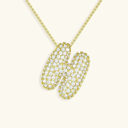 Ketting met diamant en initiaal in 'bubble'-stijl